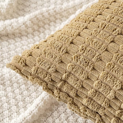 MIULEE Euro Sham Corduroy Decorative Throw Pillow Covers 22x22 Khaki | Pack of - Image 2