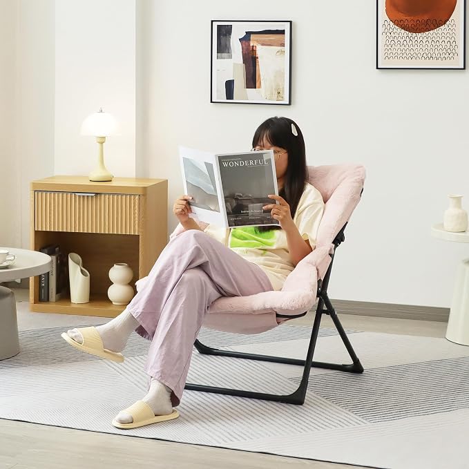Comfy Saucer Chair for Adults, Soft Faux Fur Bedroom Chair - Image 2