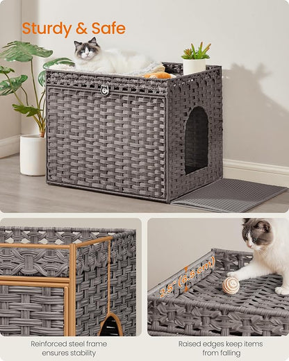 Feandrea Cat Litter Box Enclosure, Handwoven Rattan Hidden Litter Box Furniture - Image 4