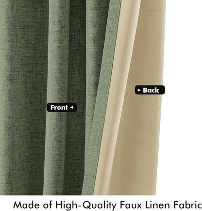 MIULEE 100% Blackout Linen Curtains 42 x 90 Inch Olive Green 2 Panels | Thermal - Image 6