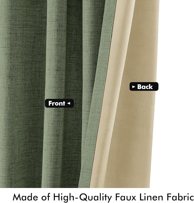 MIULEE 100% Blackout Linen Curtains 42 x 84 Inch Olive Green 2 Panels | Thermal - Image 6