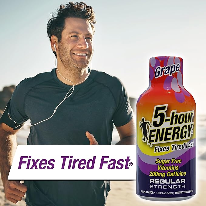 5-hour ENERGY Regular Strength Energy Shot, Grape Flavor (1.93 oz., 24 Count) Zero Calories & Sugar-Free 200 mg Caffeinated Energy Shot, Amino Acids & B Vitamins, Dietary Supplements