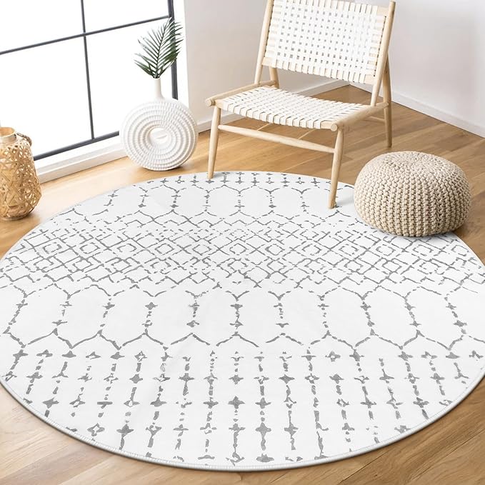Lahome Moroccan Round Area Rug - 3Ft Round Rug Non-Slip Washable Soft Round by Lahome