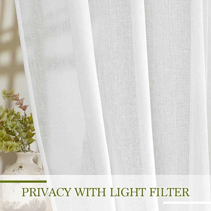 NICETOWN White Linen Curtains 144 inch Length 2 Panels, Grommet Linen Weave - Image 3
