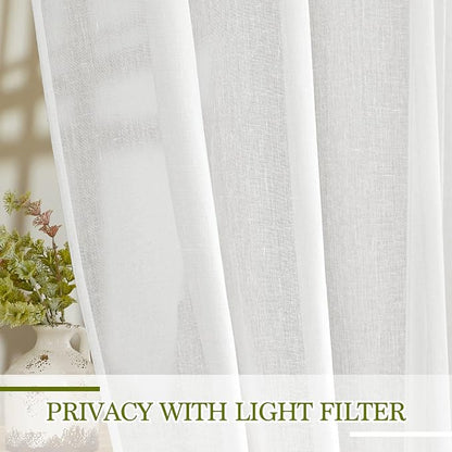 NICETOWN White Linen Curtains 144 inch Length 2 Panels, Grommet Linen Weave - Image 3