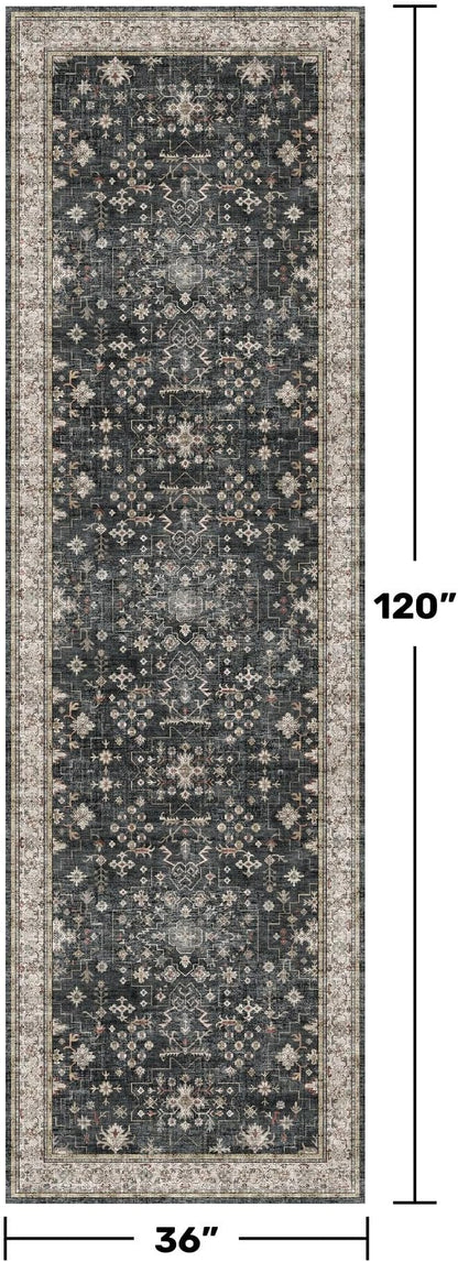 Black Boho Washable 3x10 Extra Long Hallway Runner Rug, Waterproof Large - Image 2