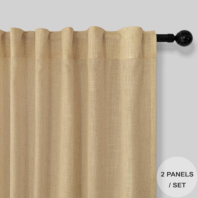 Tan Brown Linen Curtains 108 Inches Long - Image 2