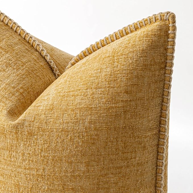 MIULEE Decorative Euro Sham Pillow Covers 24x24 Inch Gold 2 Pack | Mustard - Image 2