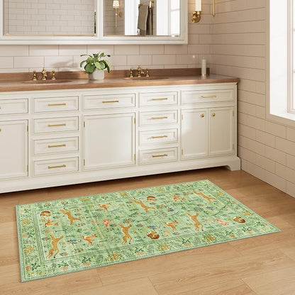 DUKINO 2x4 Rug for Entryway, Animal Washable Rug for Kitchen, Light Green | Non - Image 9