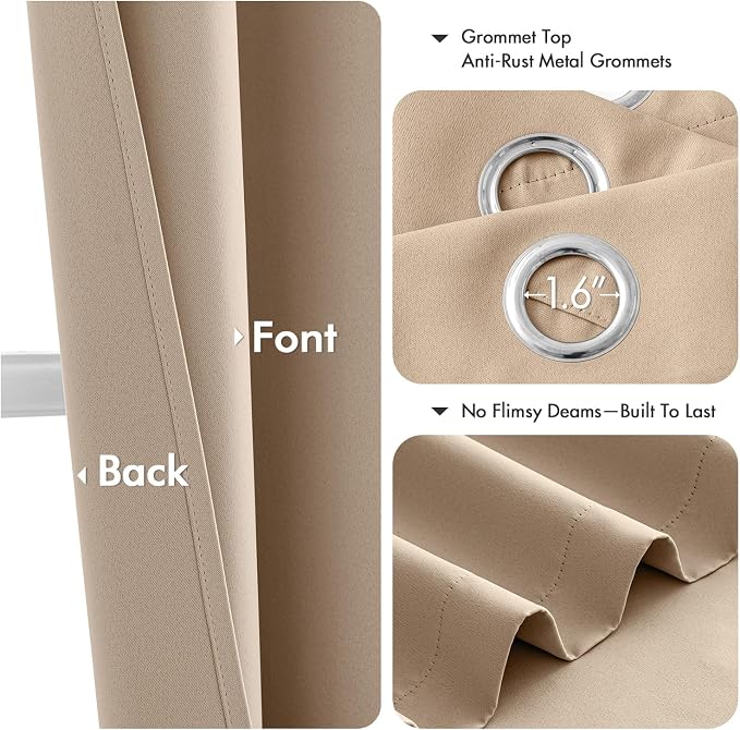 MIULEE Blackout Curtains for Bedroom 2 Panels 55 x 68 Inch Long Beige | Thermal - Image 4