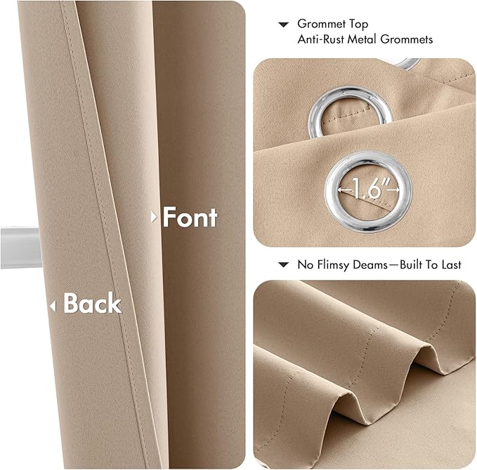 MIULEE Blackout Curtains for Bedroom 2 Panels 40 x 96 Inch Long Beige | Thermal - Image 4