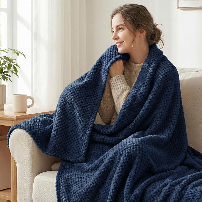 Exclusivo Mezcla Soft Waffle Fleece Bed Blanket Queen Size, Cozy Flannel - Image 2