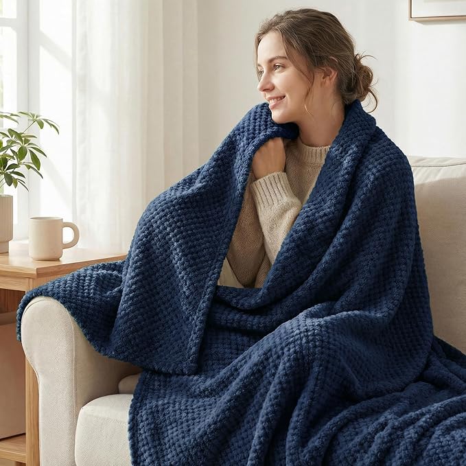 Exclusivo Mezcla Soft Waffle Fleece Bed Blanket Twin XL Size, Cozy Fluffy Design - Image 2