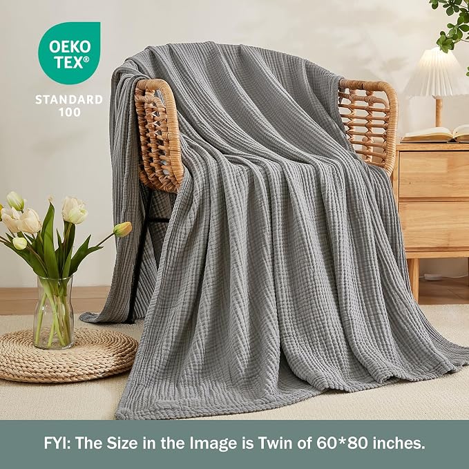 EMME Cotton Blanket Twin XL for Bed Soft Muslin Blankets 66"x90" Lightweight - Image 5