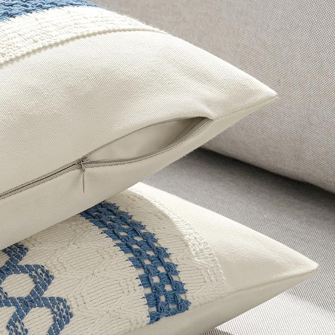 MIULEE Set of 2 Coastal Blue Boho Decorative Pillow Covers 16x16 Inch | - Image 5