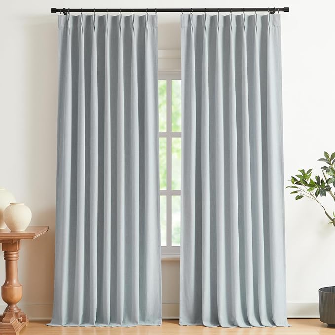 Vision Home Pinch Pleated Full Blackout Curtains Linen Blended Room Darkening by VisionHome