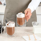 Restaurantware-Forma Professional 10.2 Ounce Double Wall Coffee Mugs, 12 Insulated Coffee Mugs With Handle - Dishwashable, Reusable, Clear Glass Beverage Cups, Freezable, For Hot Or Cold Beverages