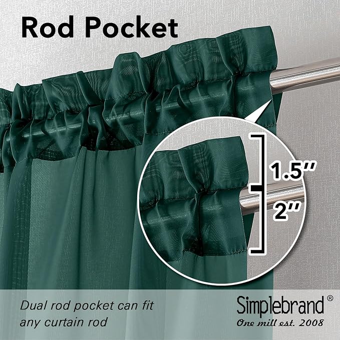 Simplebrand Hunter Green Sheer Curtains 72 Inches Long 2 Panels - Image 2