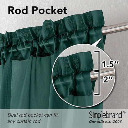 Simplebrand Hunter Green Sheer Curtains 72 Inches Long 2 Panels - Image 2