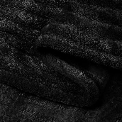 BEDELITE Ribbed Jacquard Black Fleece Throw Blanket - Image 9