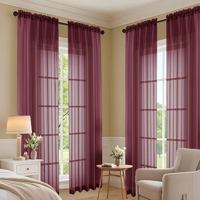 Wine Bedroom Curtains 2 Panel Sets 90 Inch Length, 59 Inch Extra Wide Light - Image 7