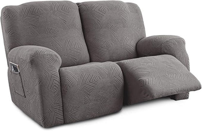 Recliner Loveseat Covers, 4-Piece Stretch Geometric Strokes Jacquard Reclining by Unknown