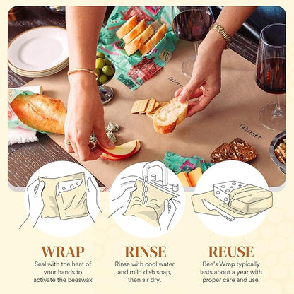 Bee's Wrap Beeswax Wraps for Food - Made in USA Reusable & Organic Food Wraps, Sandwich Wrap & Bowl Covers - Eco-Friendly Alternative to Aluminum Foil, Seasons Greetings 3 Pack (S, M, L)