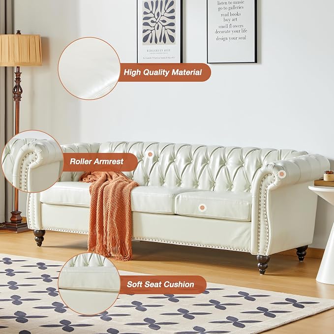 Chesterfield 3 Seater Sofa, Modern Leather Tufted Couch 3 Seater - Image 4