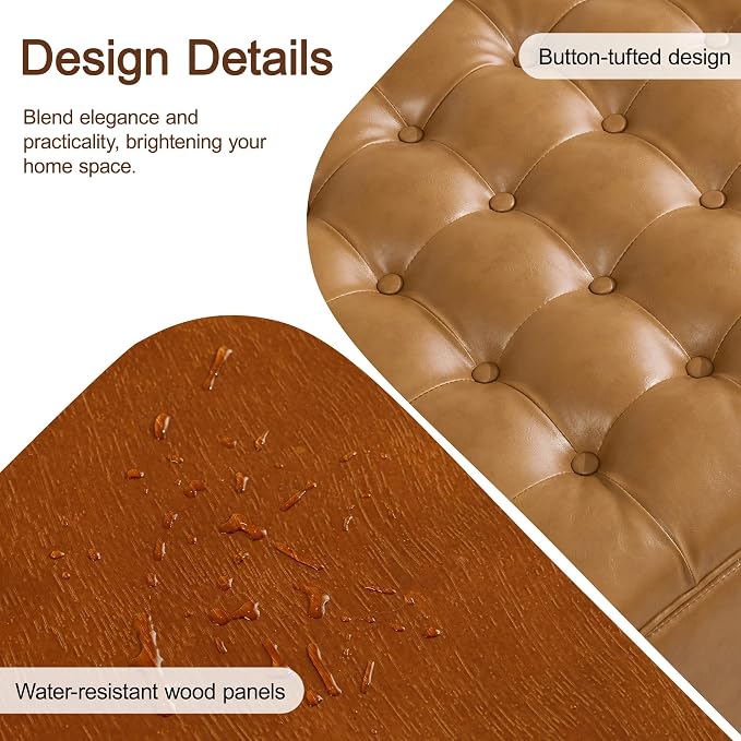 WUTUTUEE 30" Faux Leather Square Storage Ottoman - Image 4