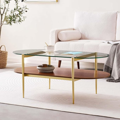 LumFurn Oval Glass Coffee Table, Mid-Century Modern Design, L41 x W21 x H17 inch - Image 3