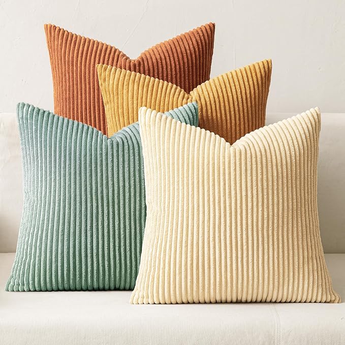 MIULEE Soft Corduroy Decorative Throw Pillow Covers Orange Teal 20x20 | Set of 4 by MIULEE