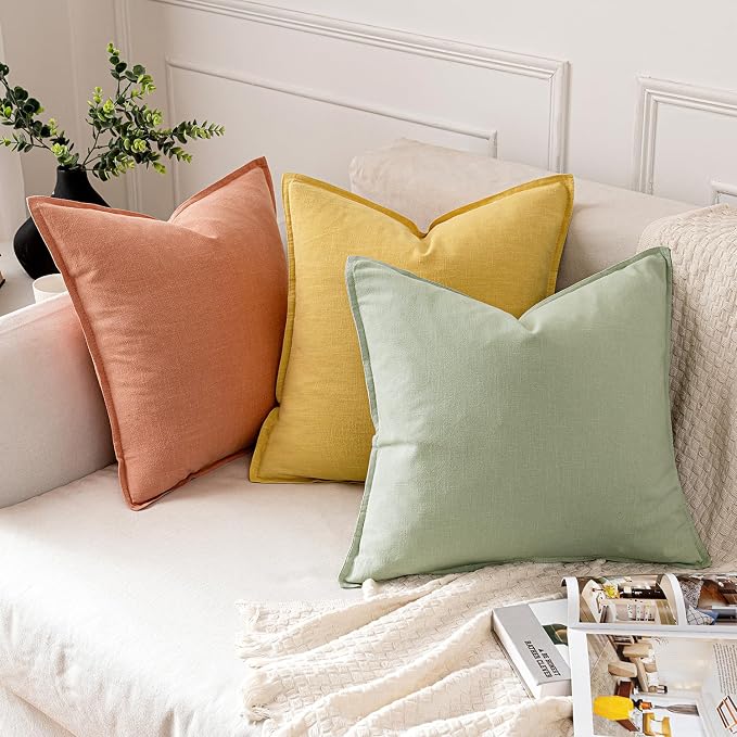 MIULEE Decorative Linen Pillow Covers 18x18 Inch Yellow | Boho Farmhouse​ - Image 5