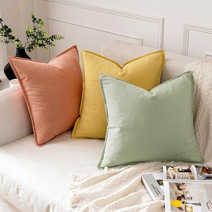 MIULEE Decorative Linen Pillow Covers 18x18 Inch Yellow | Boho Farmhouse​ - Image 5