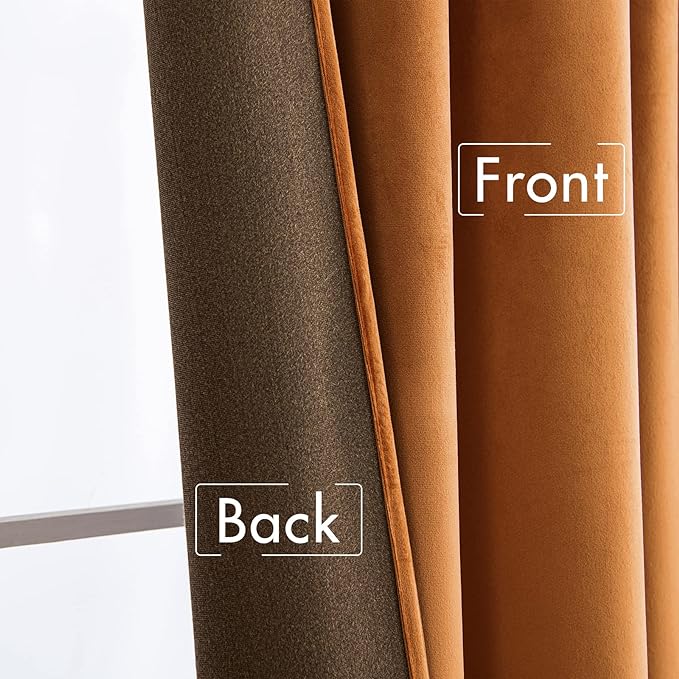 MIULEE Velvet Curtains 52x84 inches 2 Panels Gold Brown Blackout Curtains | - Image 6