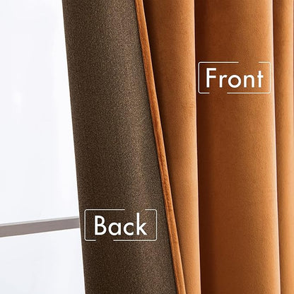 MIULEE Velvet Curtains 52x84 inches 2 Panels Gold Brown Blackout Curtains | - Image 6