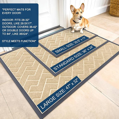 OLANLY Front Door Mat Outside 59x23, All-Season Absorbent Rubber Doormat | Beige - Image 2