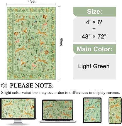 DUKINO 4x6 Area Rug, Non Slip Animal Washable Living Room Rug, Light Green | - Image 2