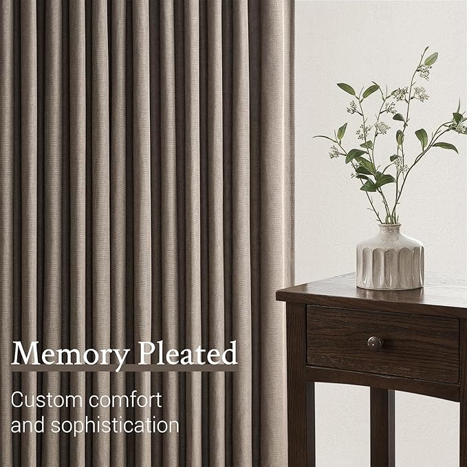 96 Inches Long Pleated Sheer Curtains, Dark Linen Blended Light Filtering - Image 4
