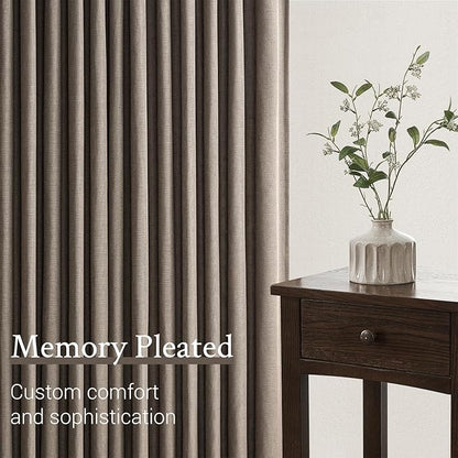 96 Inches Long Pleated Sheer Curtains, Dark Linen Blended Light Filtering - Image 4