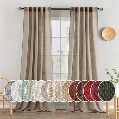MIULEE Taupe Grey Linen Curtains 52x90 Inch Long 2 Panels by MIULEE