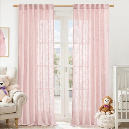 95 Inches Long Pink Linen Curtains by LAMIT