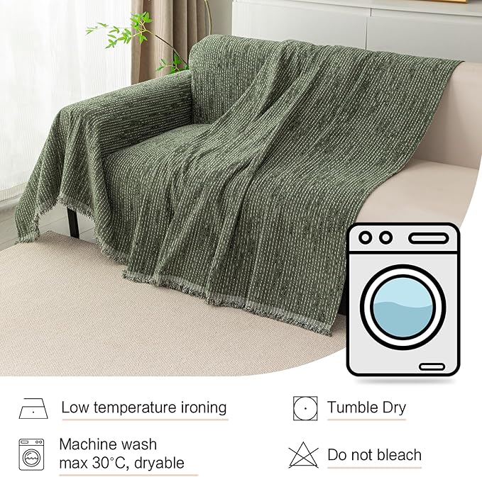 MYSKY HOME Boho Couch Cover Moss Green Sofa Covers - Image 6