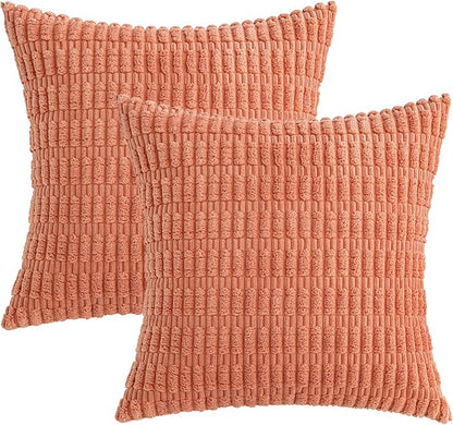 MIULEE Corduroy Decorative Throw Pillow Covers 18x18 Coral Pack of 2 | Soft - Image 6