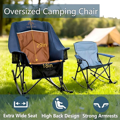 400lbs Rocking Camping Chair, Oversized Heavy Duty XL Folding Rocker - Image 4