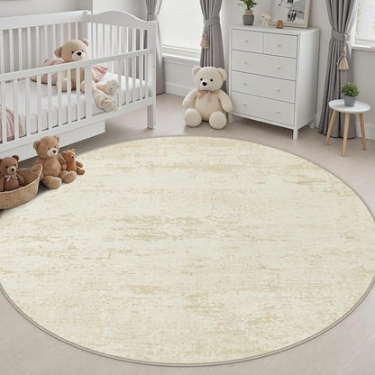 Round Area Rug Living Room: 8 ft Modern Washable Carpet Taupe | - Image 5
