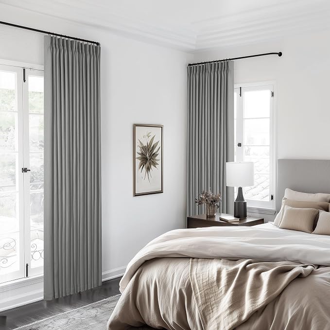 Charcoal Grey Pinch Pleated 100% Blackout Linen 96 Inch Bedroom Curtains | - Image 7