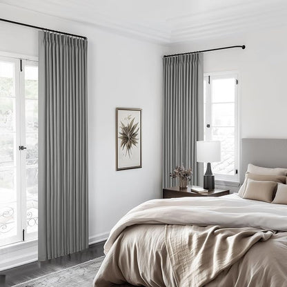 Charcoal Grey Pinch Pleated 100% Blackout Linen 96 Inch Bedroom Curtains | - Image 7