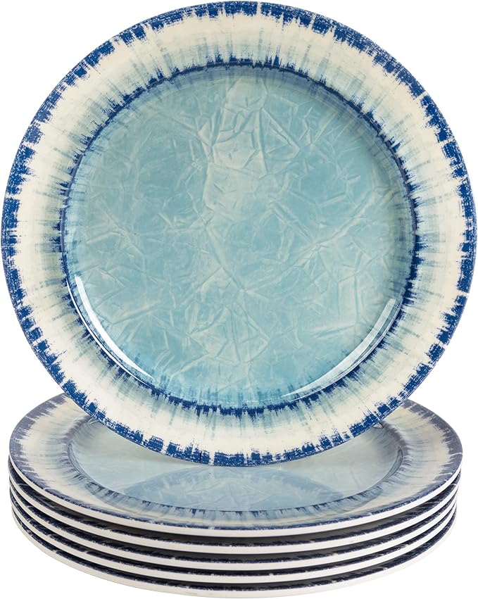 AELS Melamine Salad Plates Set of 6, 11 inch Serving Dishes for Indoor and Outdoor Use, Dishwasher Safe, Lightweight Unbreakable, BPA Free, Light Blue