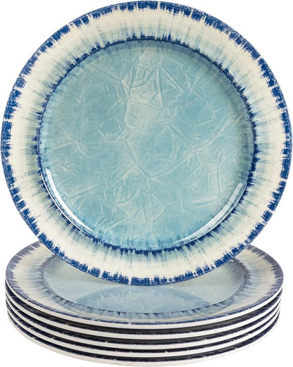AELS Melamine Salad Plates Set of 6, 11 inch Serving Dishes for Indoor and Outdoor Use, Dishwasher Safe, Lightweight Unbreakable, BPA Free, Light Blue