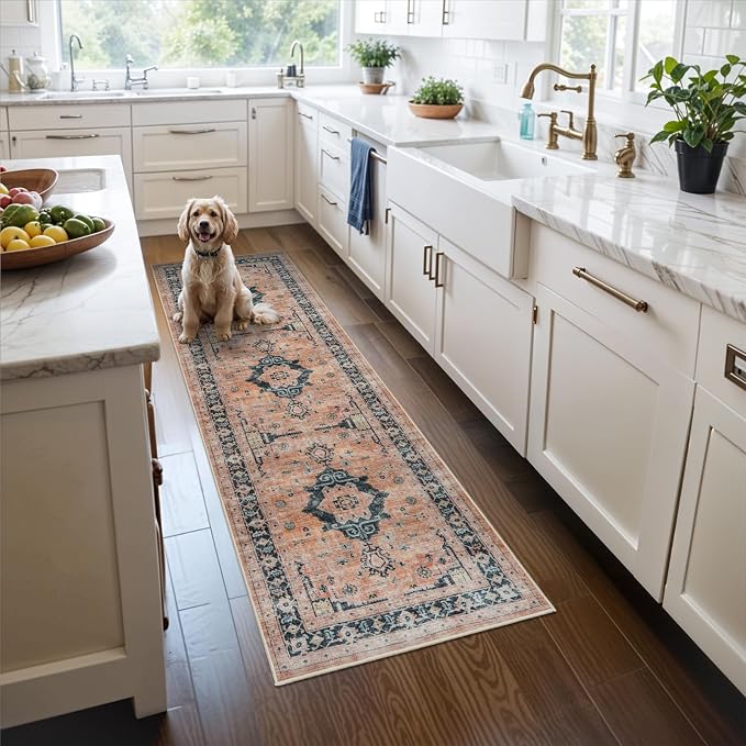 Washable 2x6 Hallway Runner Rug: Vintage Water Resistant Kitchen Entryway Rug by HYHAOYUNLAI